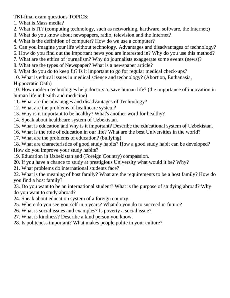 TKI-final exam questions TOPICS 1