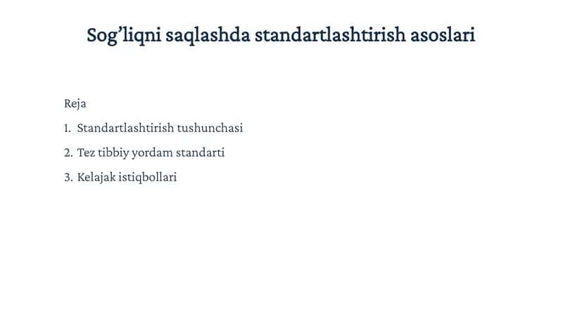 Tibbiy yordam standartlari 1
