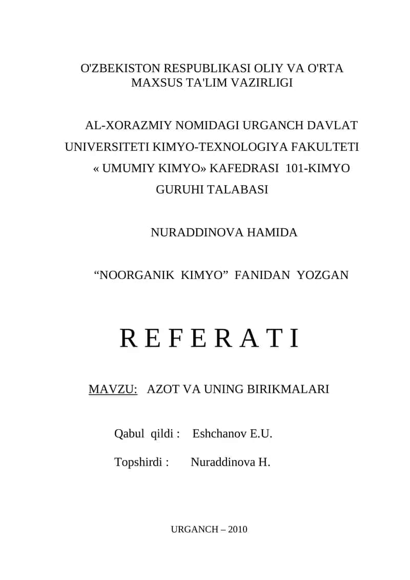 NOORGANIK KIMYO 1