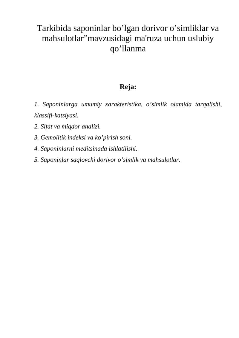 Saponinlarga doir ma'ruzalar 1