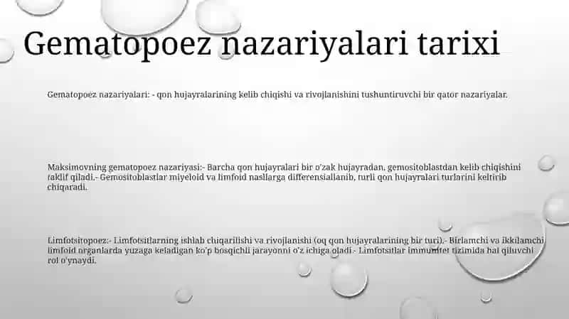 Gematopoez nazariyalari tarixi