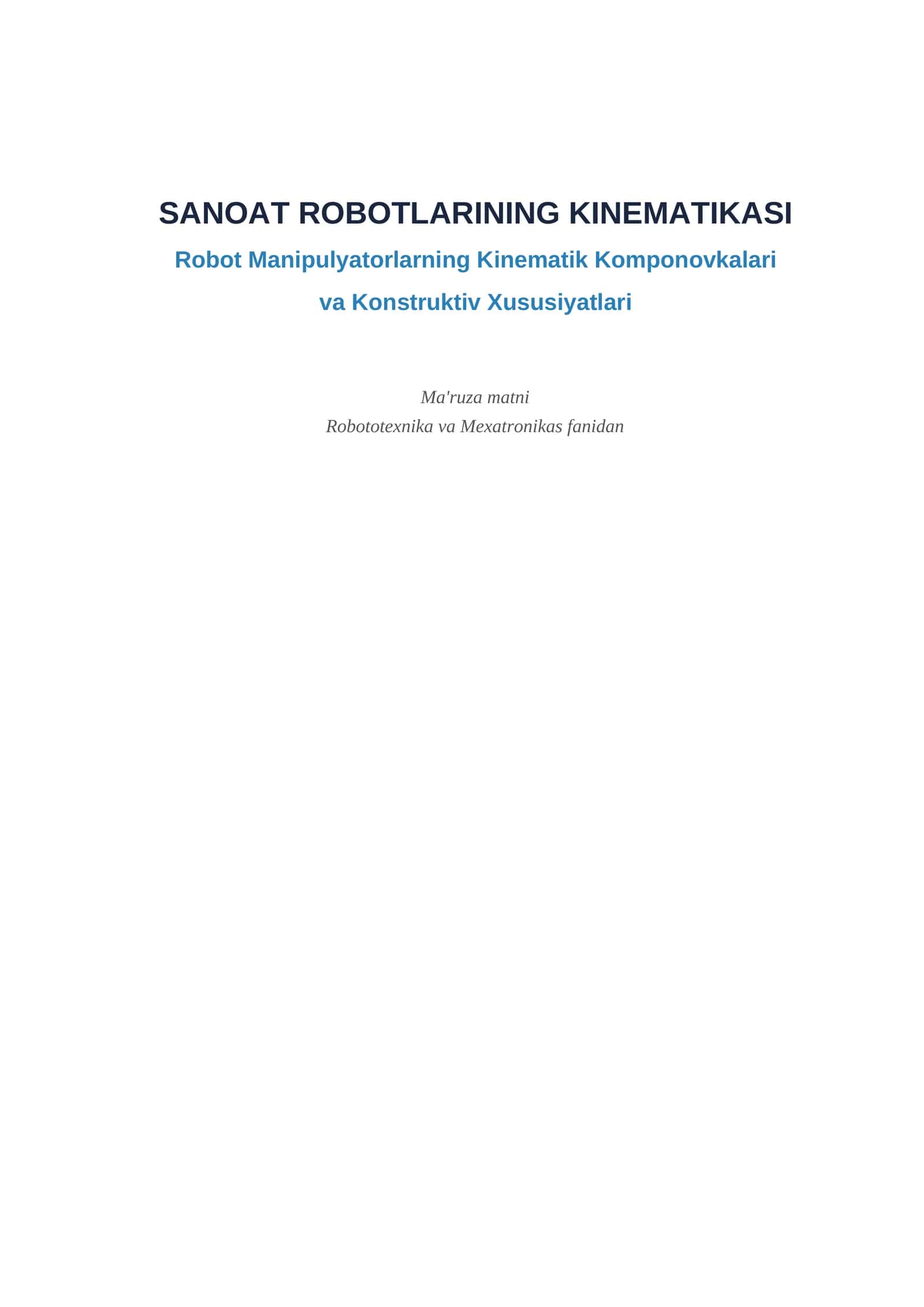 SANOAT ROBOTLARINING KINEMATIKASI 1