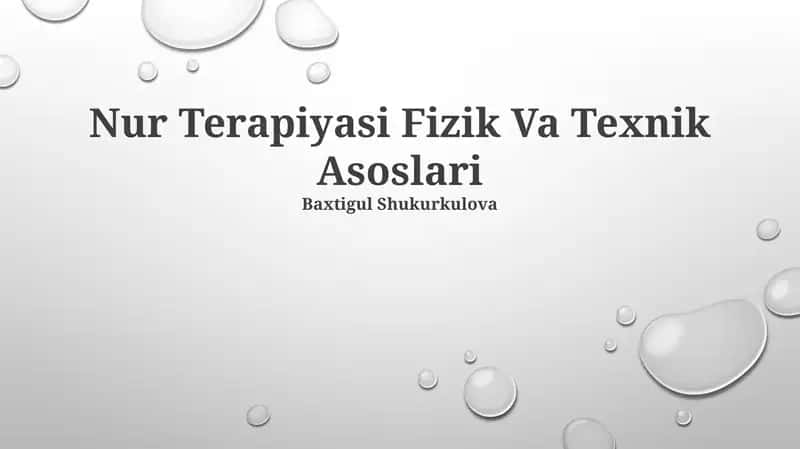 Nur Terapiyasi Fizik Va Texnik Asoslari 1