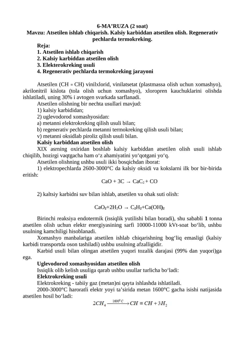Atsetilen ishlab chiqarish 1