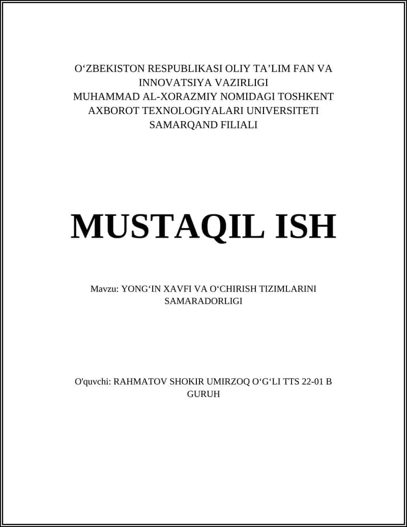 YONGʻIN XAVFI VA OʻCHIRISH TIZIMLARINI SAMARADORLIGI 1