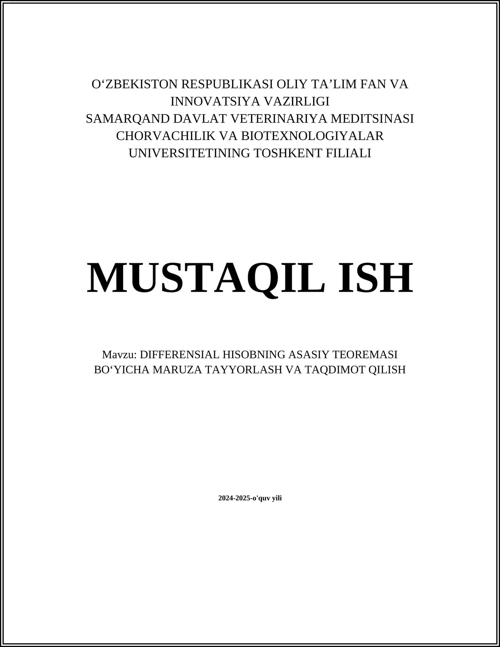DIFFERENSIAL HISOBNING ASASIY TEOREMASI BOʻYICHA MARUZA TAYYORLASH VA TAQDIMOT QILISH 1