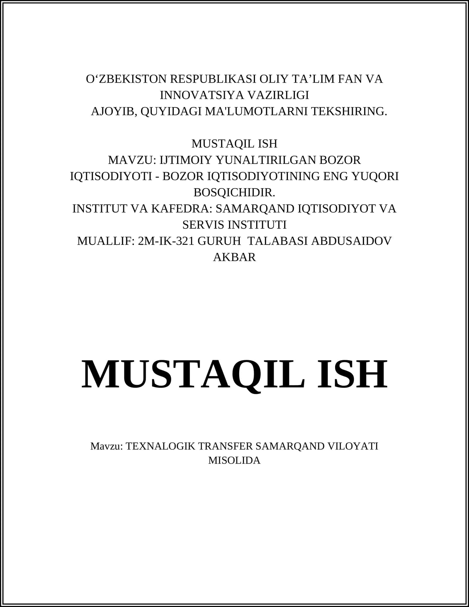TEXNALOGIK TRANSFER SAMARQAND VILOYATI MISOLIDA 1