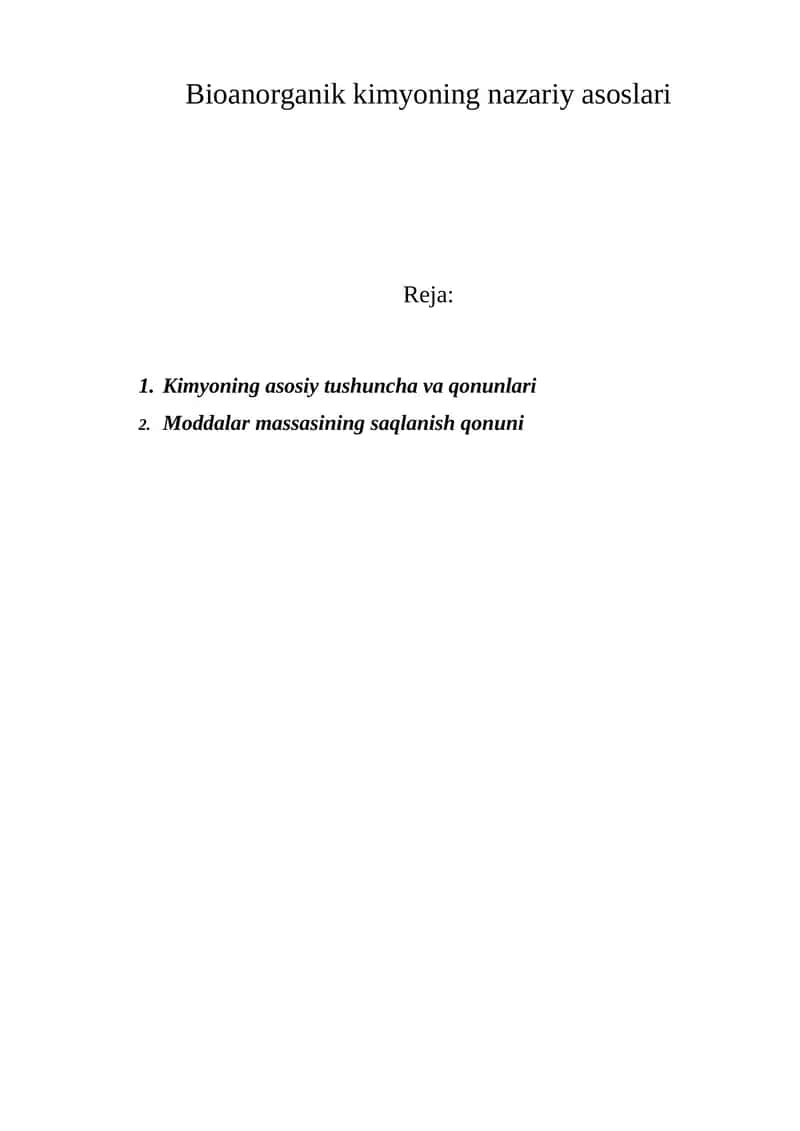 Bioanorganik kimyoning nazariy asoslari 1