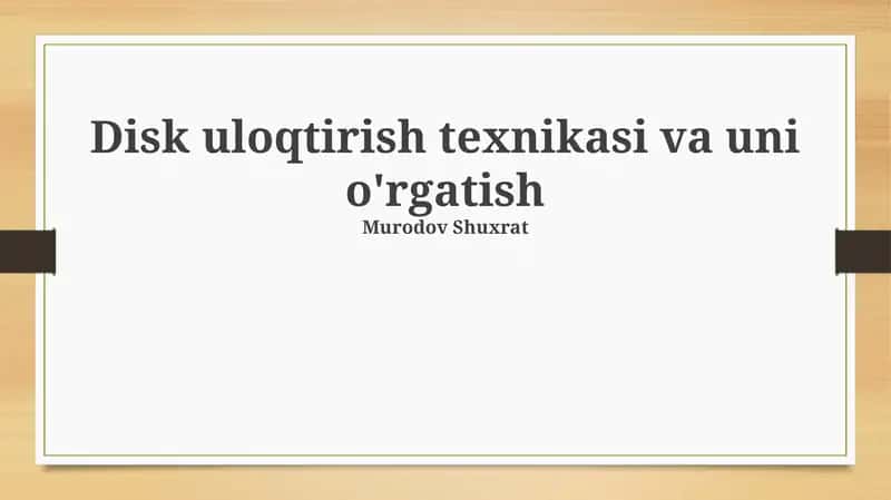 Disk uloqtirish texnikasi va uni o'rgatish 1