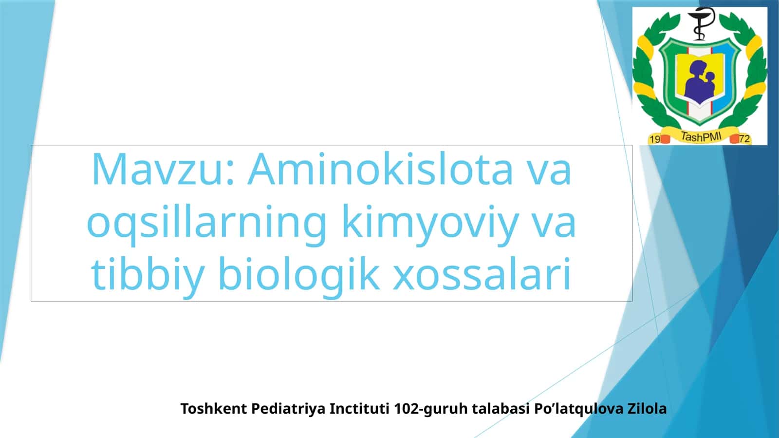 Aminokislota va oqsillarning kimyoviy va tibbiy biologik xossalari 1