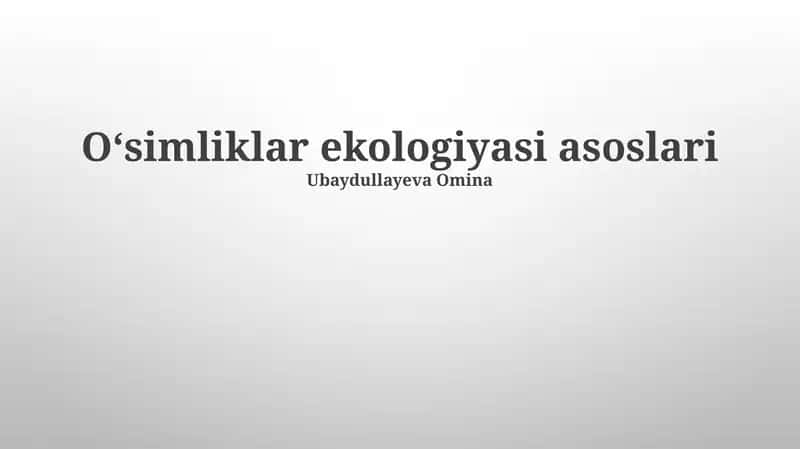 Oʻsimliklar ekologiyasi asoslari 1