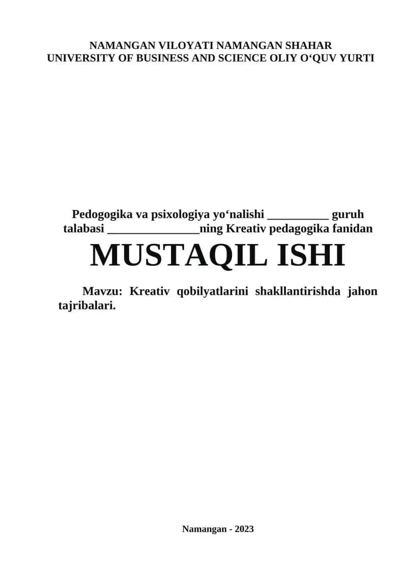 Kreativ qobilyatlarini shakllantirishda jahon tajribalari 1
