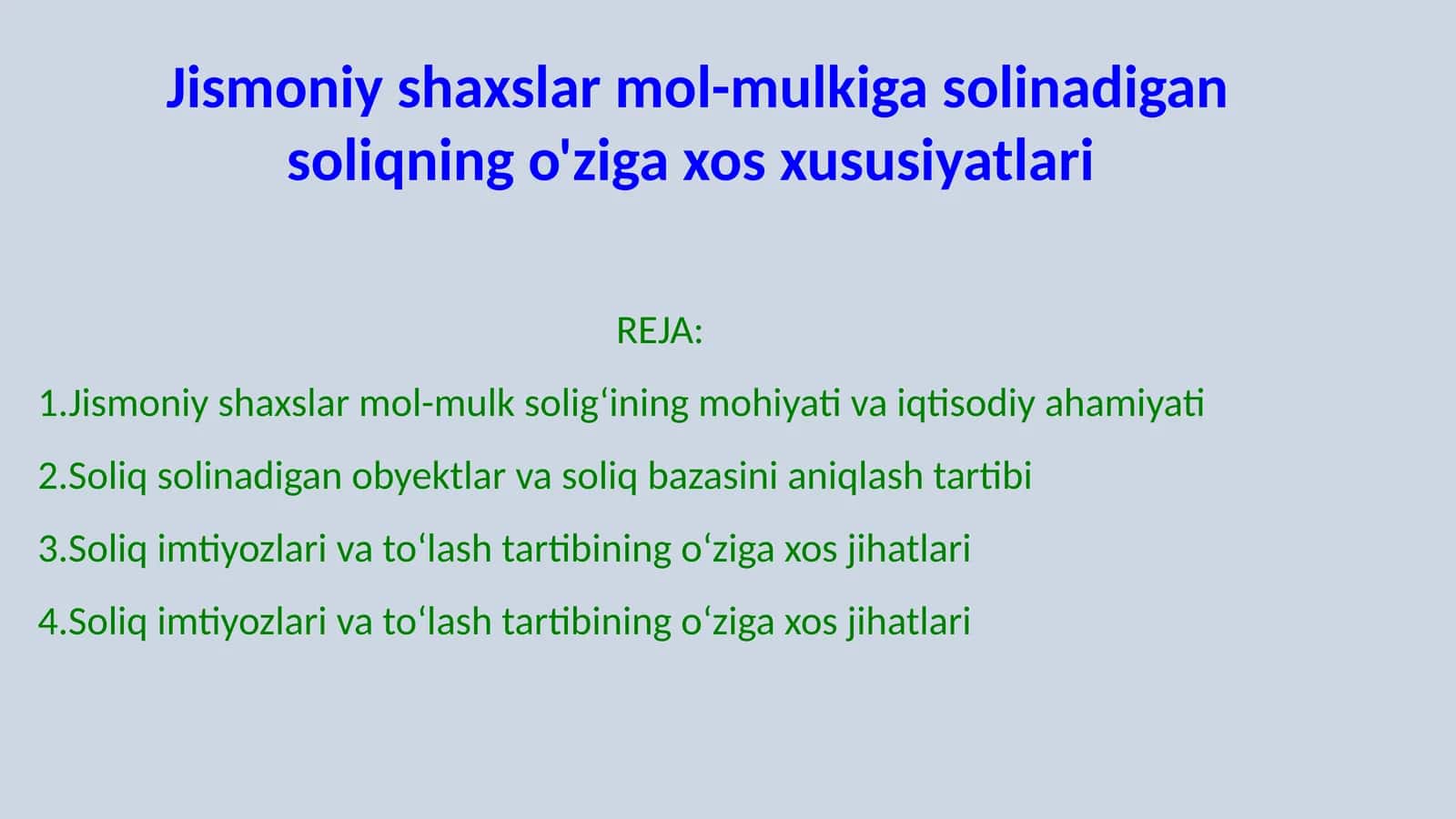 Jismoniy shaxslar mol-mulkiga solinadigan soliqning o'ziga xos xususiyatlari 1