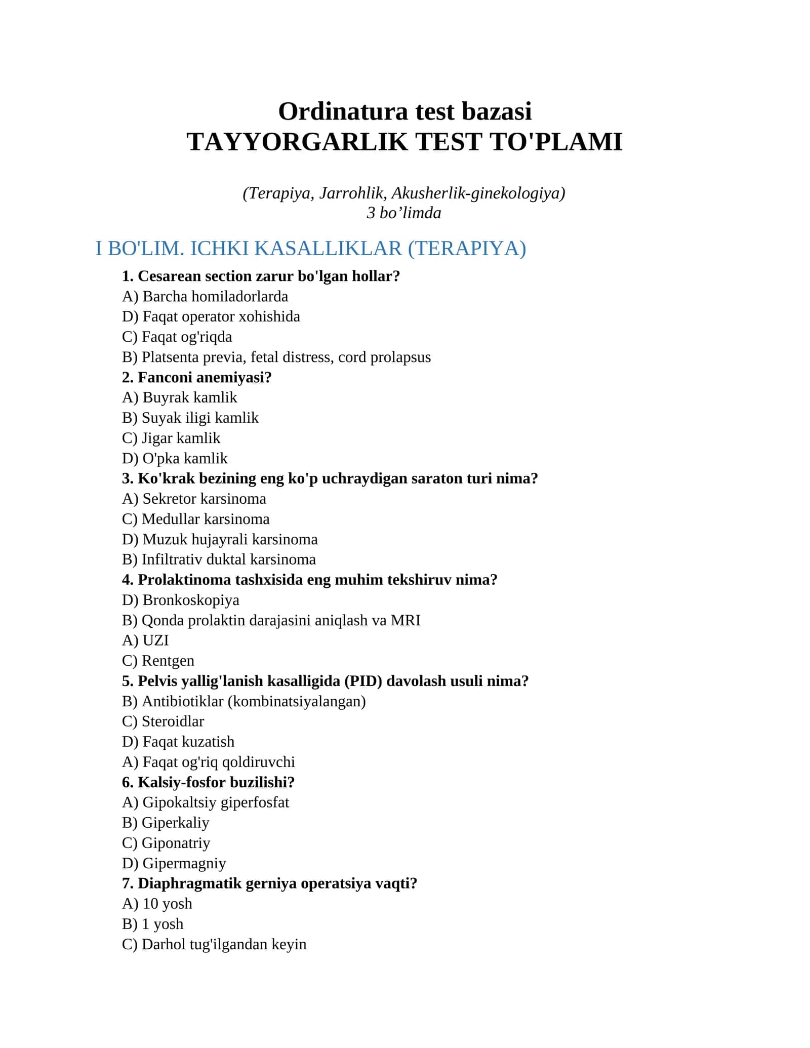 Ordinatura test bazasi 1