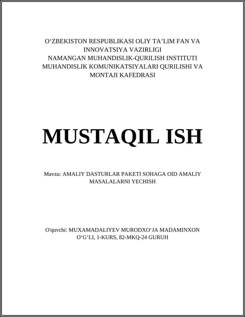 AMALIY DASTURLAR PAKETI 1