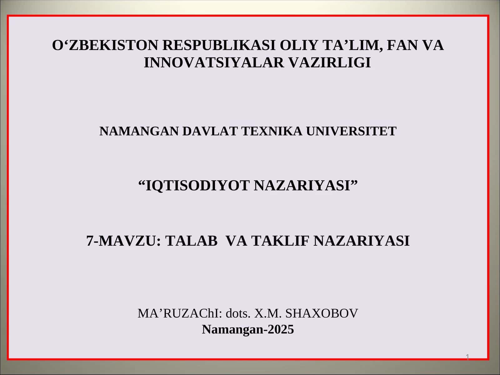 TALAB VA TAKLIF NAZARIYASI 1