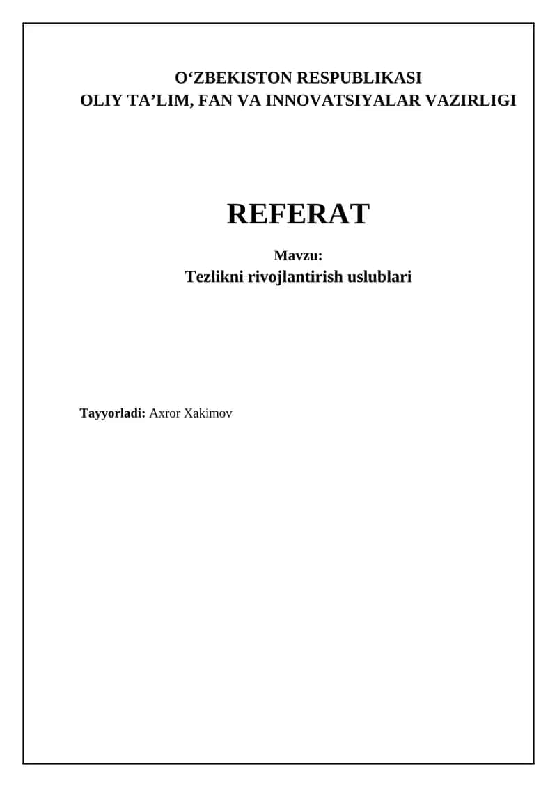 Tezlikni rivojlantirish usullari va komponentlari 1