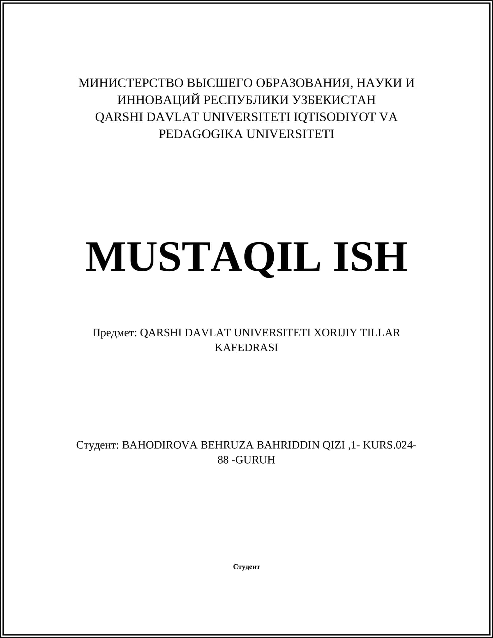 QARSHI DAVLAT UNIVERSITETI XORIJIY TILLAR KAFEDRASI 1