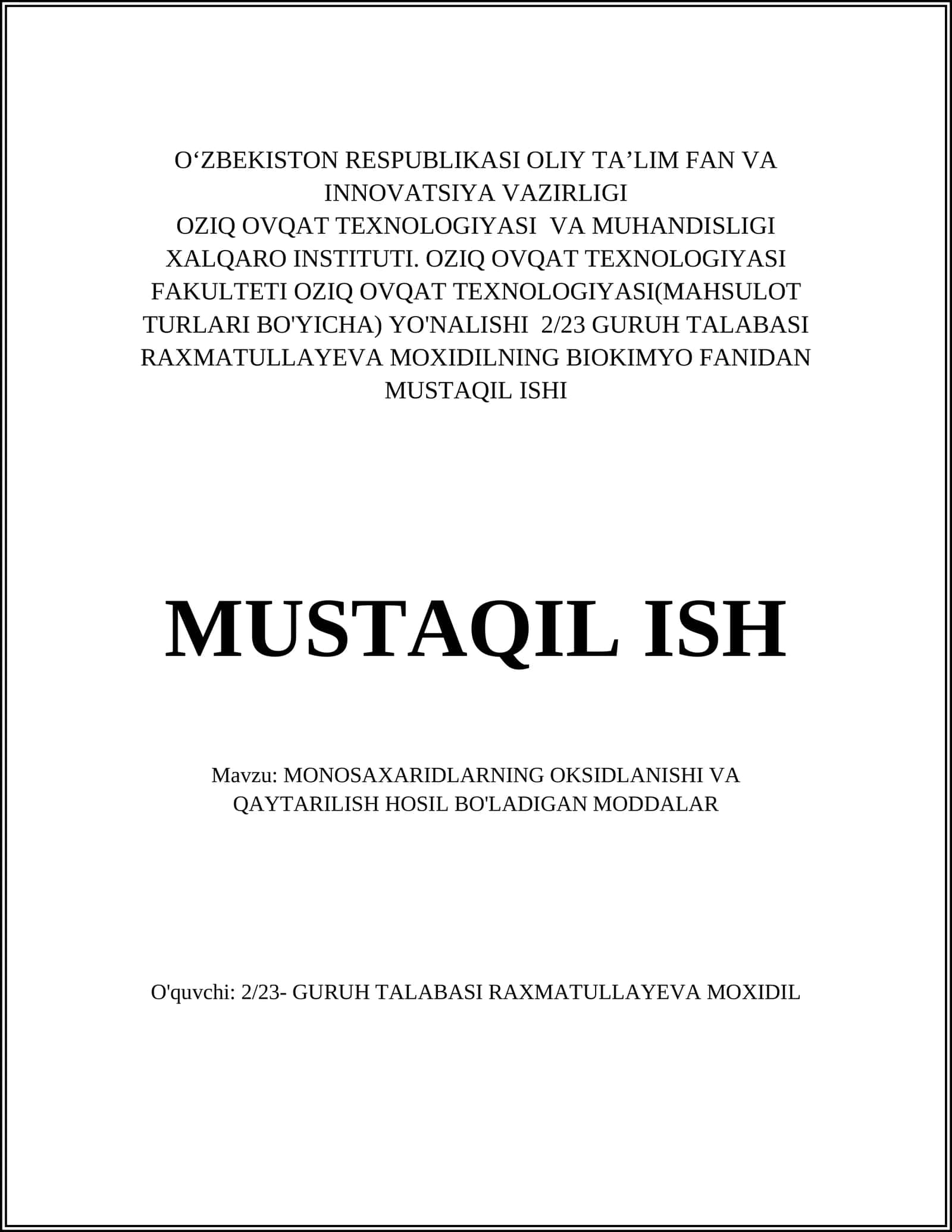 MONOSAXARIDLARNING OKSIDLANISHI VA QAYTARILISH HOSIL BO'LADIGAN MODDALAR 1