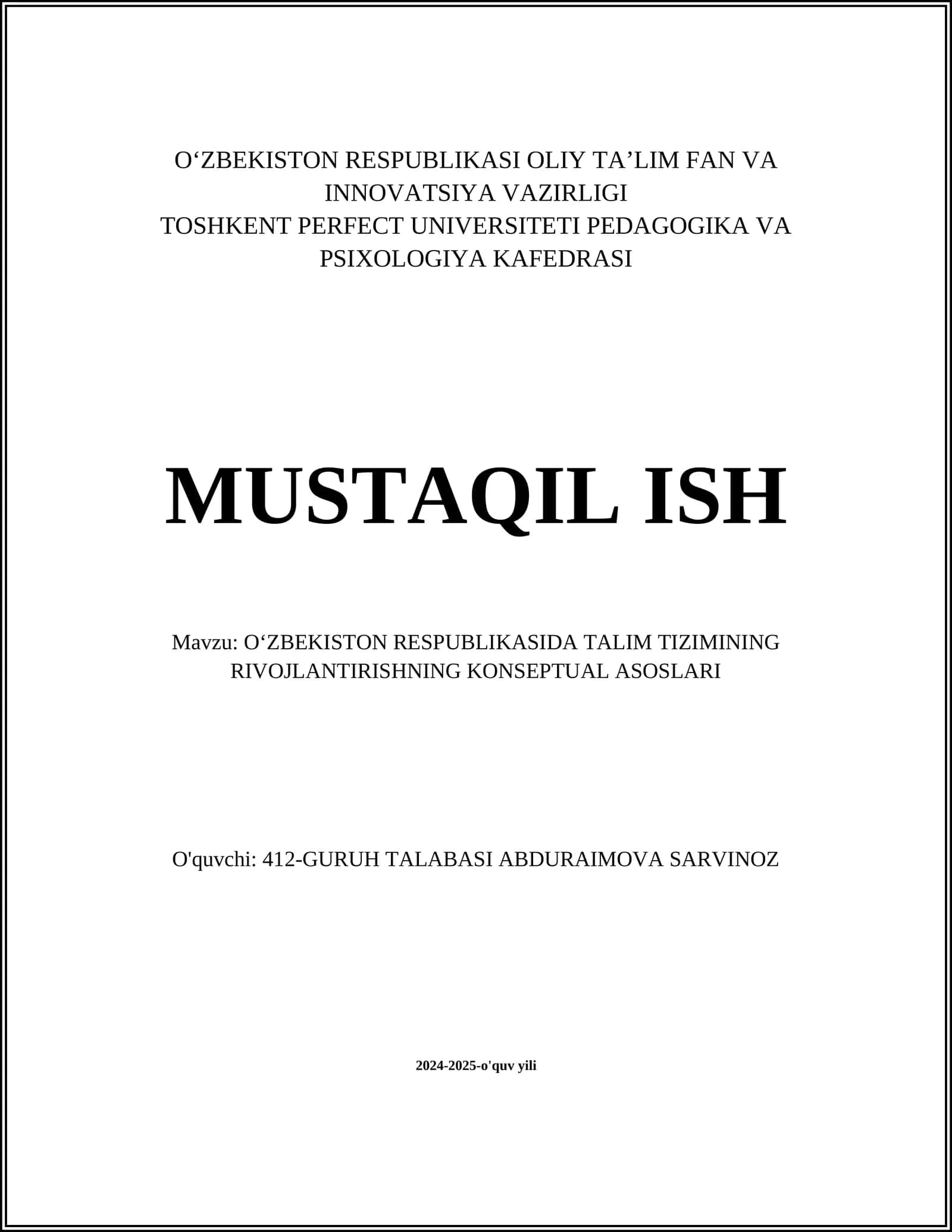 OʻZBEKISTON RESPUBLIKASIDA TALIM TIZIMINING RIVOJLANTIRISHNING KONSEPTUAL ASOSLARI 1