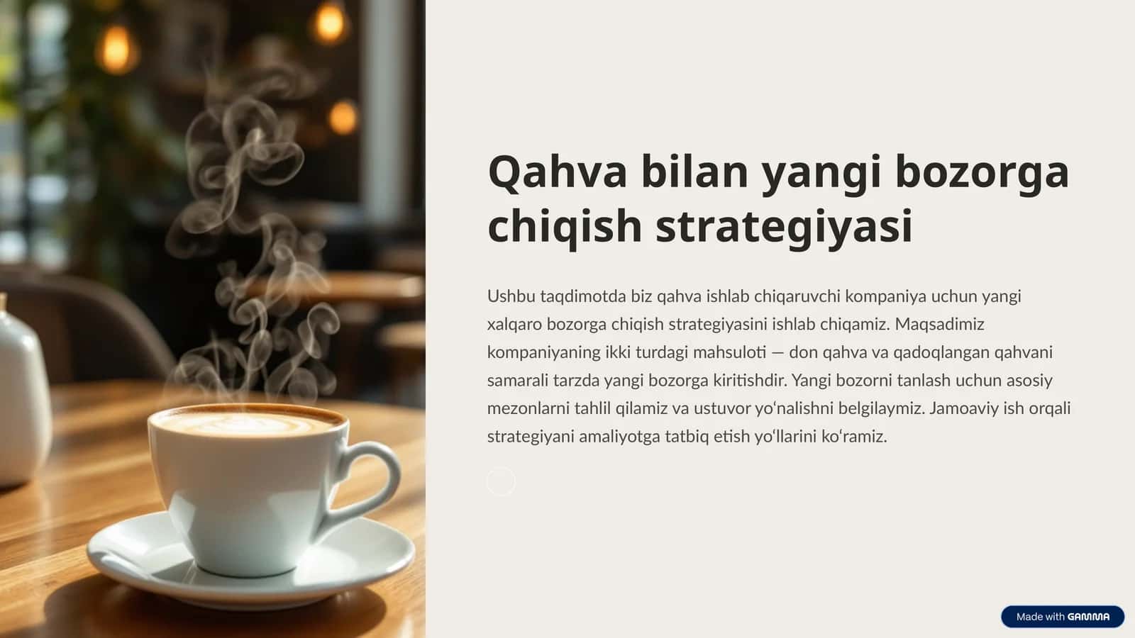 Qahva bilan yangi bozorga chiqish strategiyasi 1