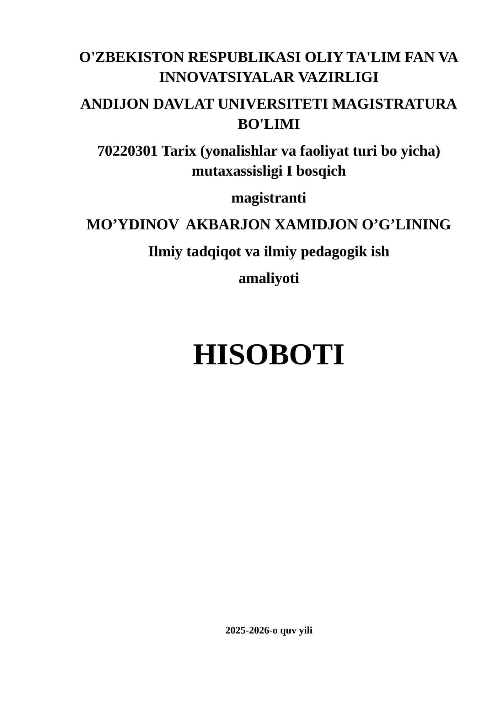 Ilmiy tadqiqot va ilmiy pedagogik ish amaliyoti HISOBOTI 1