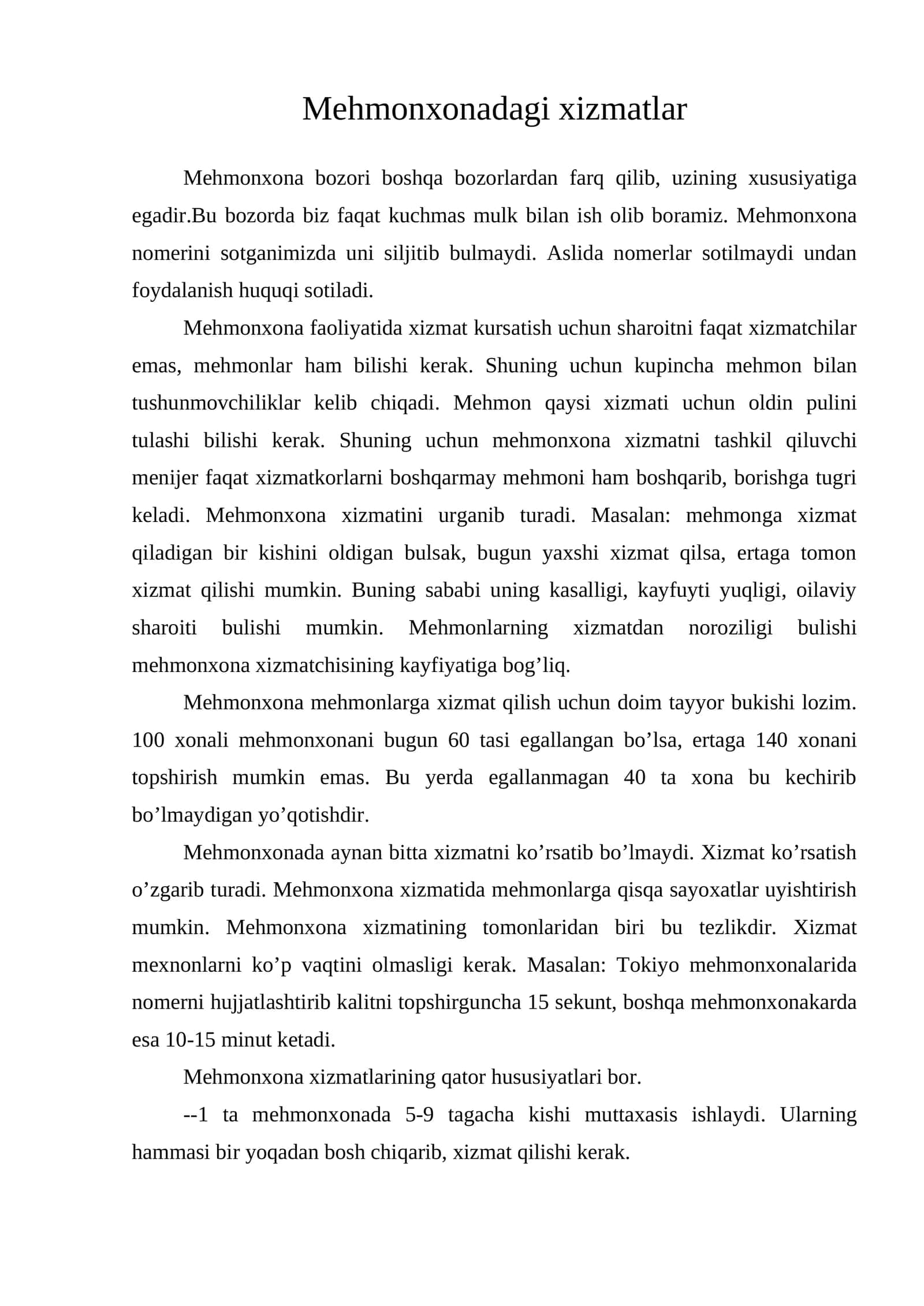 Mehmonxonadagi xizmatlar 1