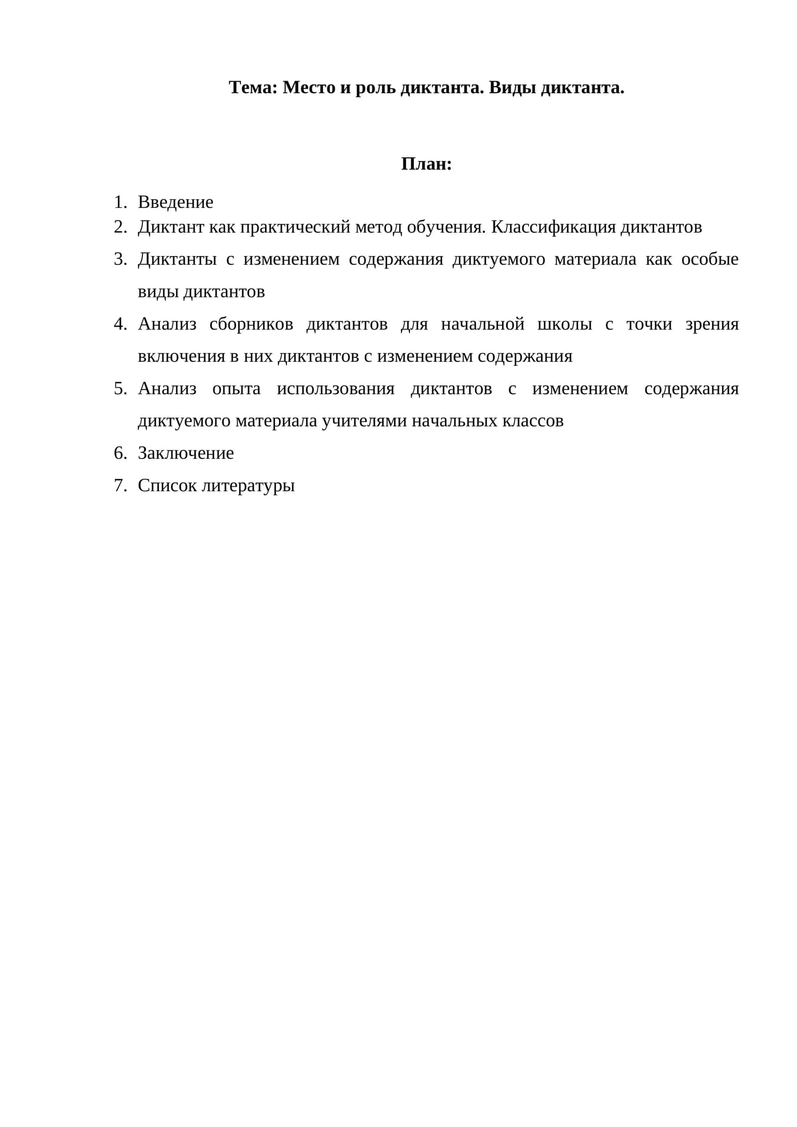 Место и роль диктанта. Виды диктанта. 1