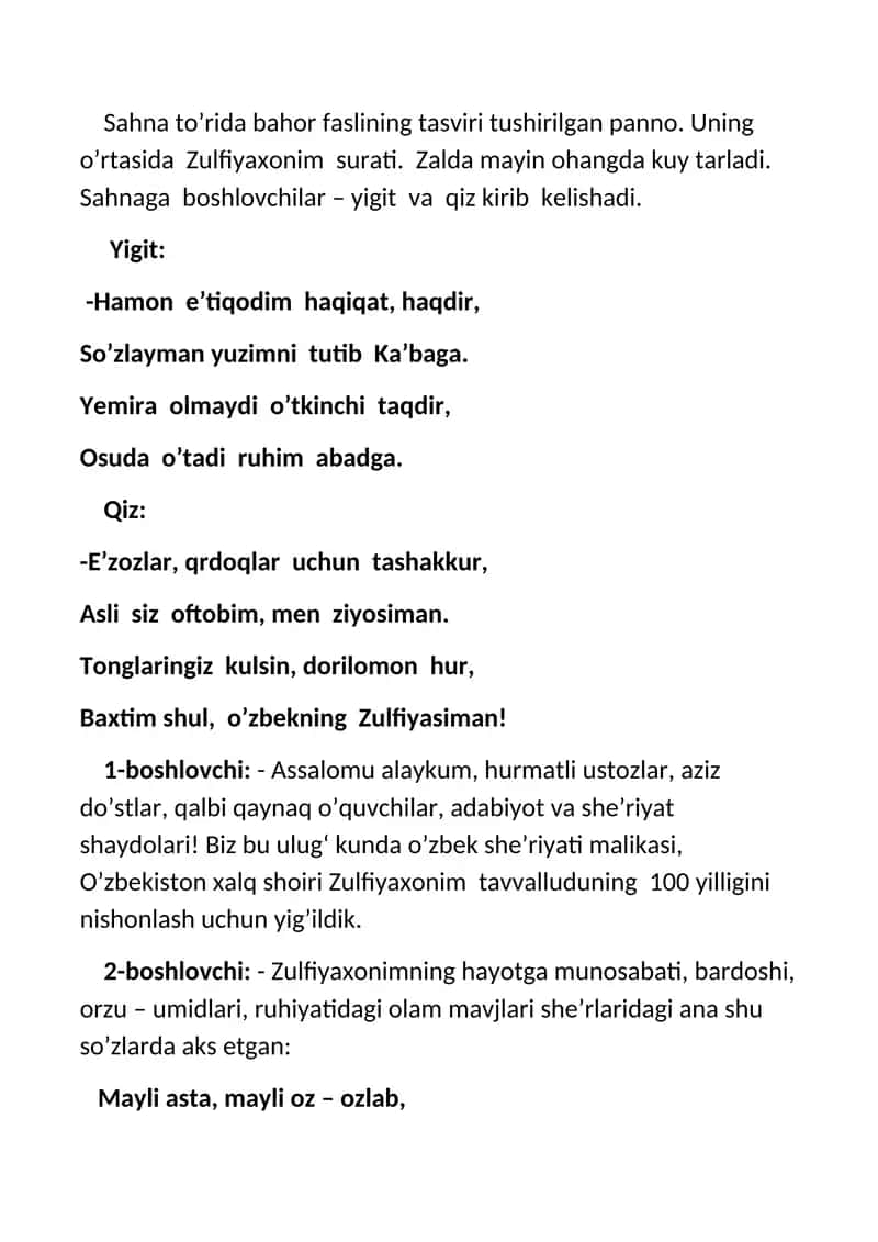 Zulfiyaxonim tavalludining 100 yilligini nishonlash 1