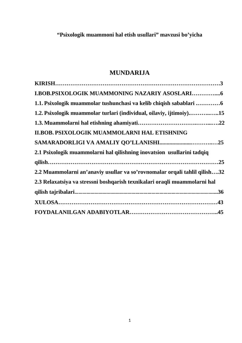Psixologik muammoni hal etish usullari 1