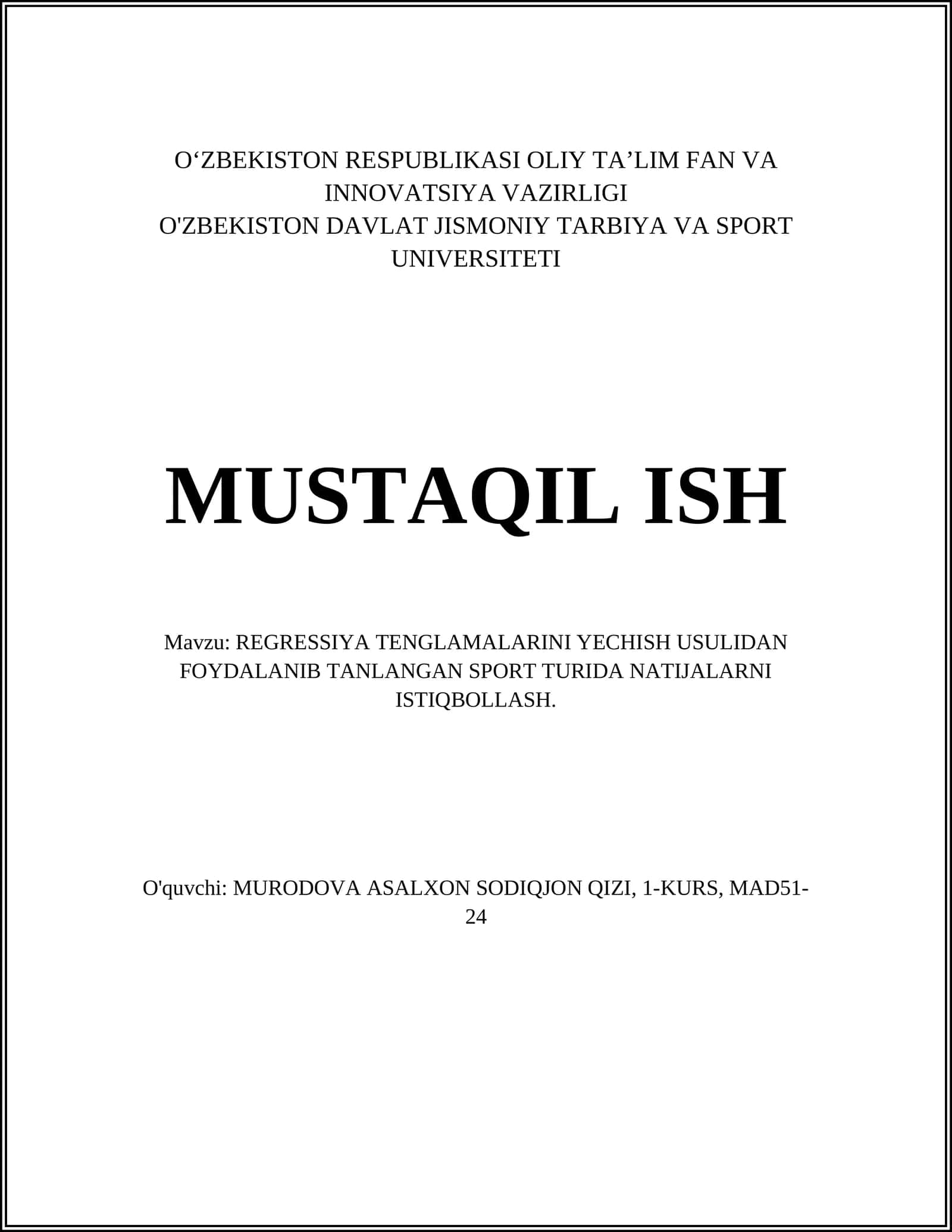 REGRESSIYA TENGLAMALARINI YECHISH USULI 1
