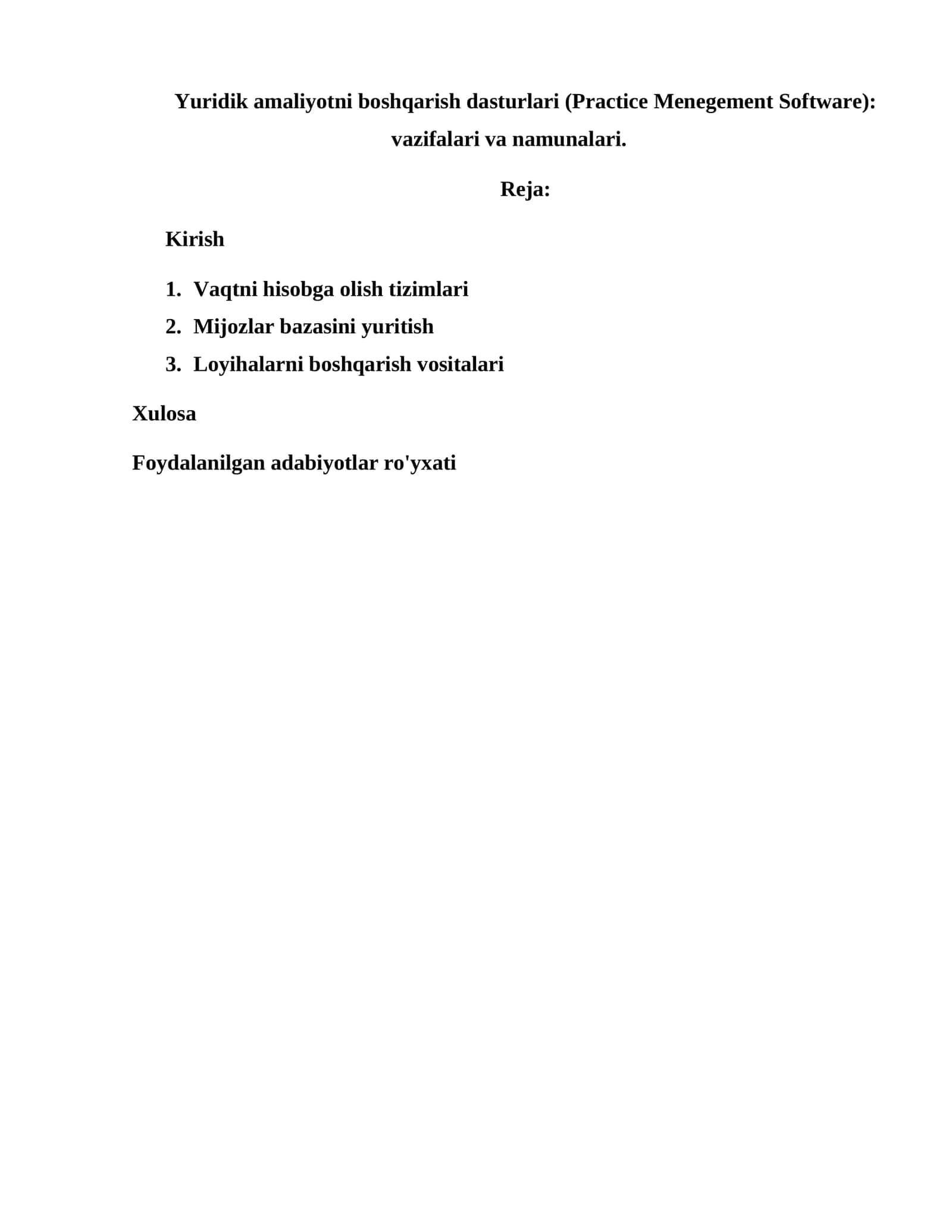 Yuridik amaliyotni boshqarish dasturlari (Practice Menegement Software) 1