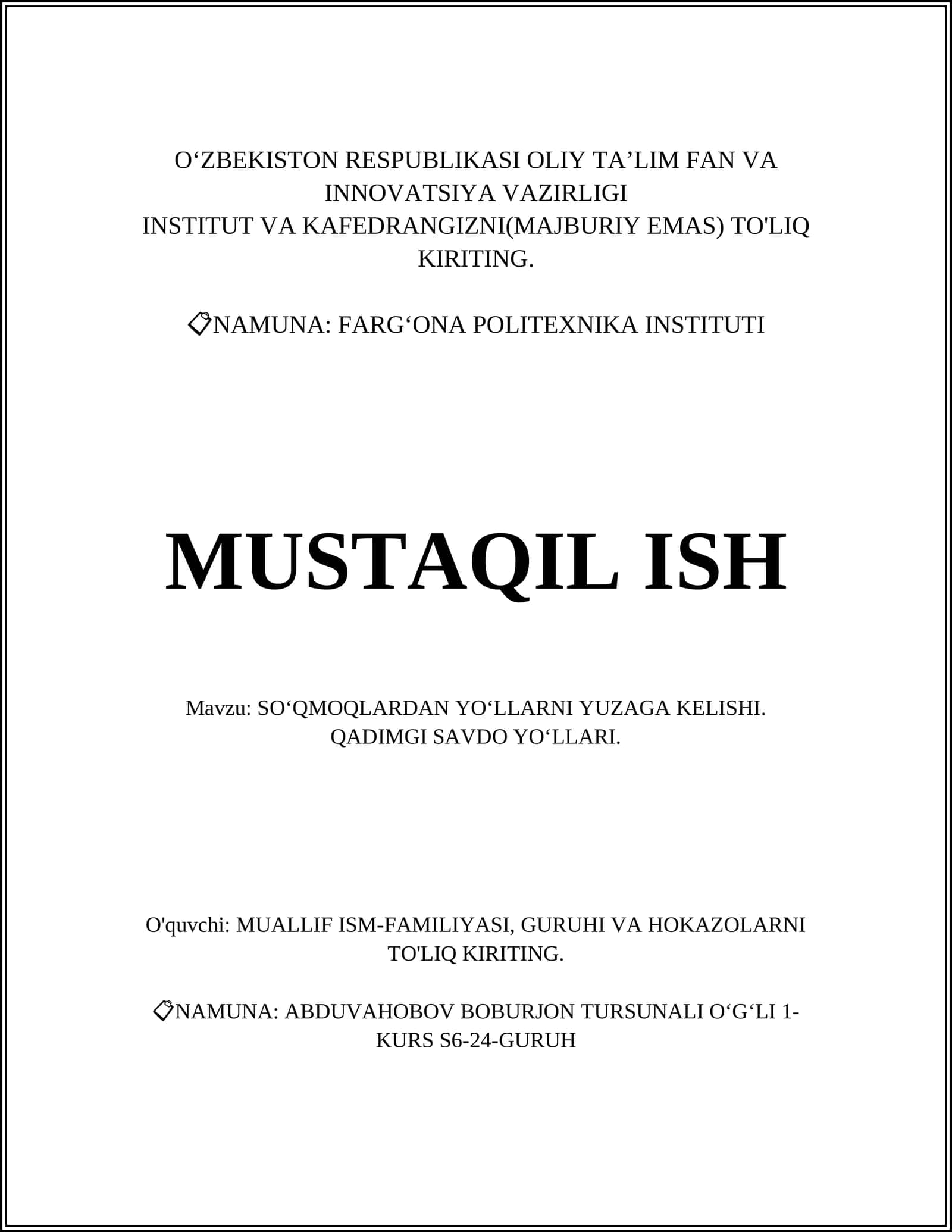 FARG‘ONA POLITEXNIKA INSTITUTI MUSTAQIL ISH 1