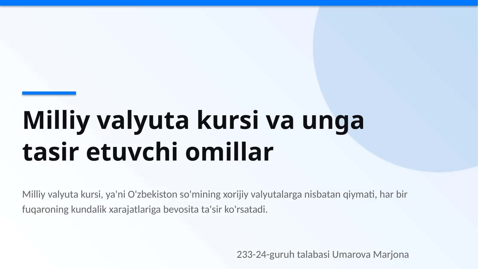 Milliy valyuta kursi va unga tasir etuvchi omillar 1