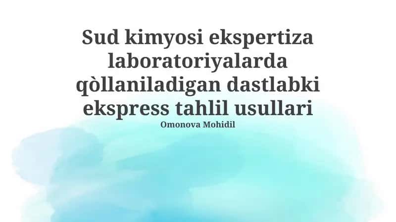 Gidrokimyoviy ekspertiza laboratoriyalarda qo'llaniladigan dastlabki ekspress tahlil usullari 1
