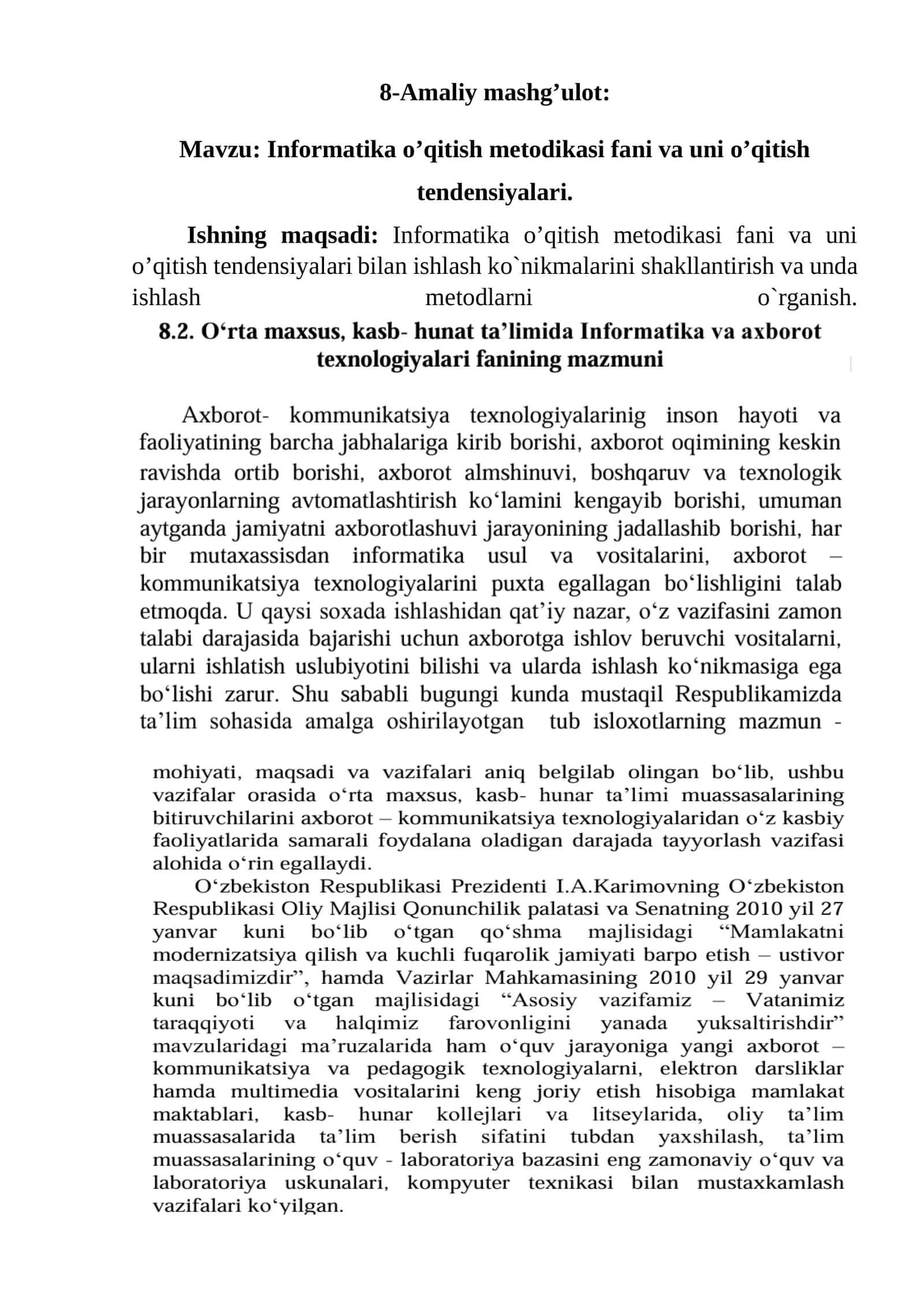 Informatika o’qitish metodikasi fani va uni o’qitish tendensiyalari 1