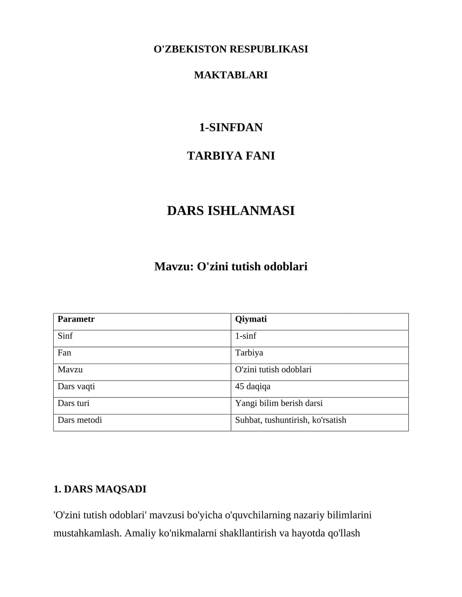 O'zini tutish odoblari 1