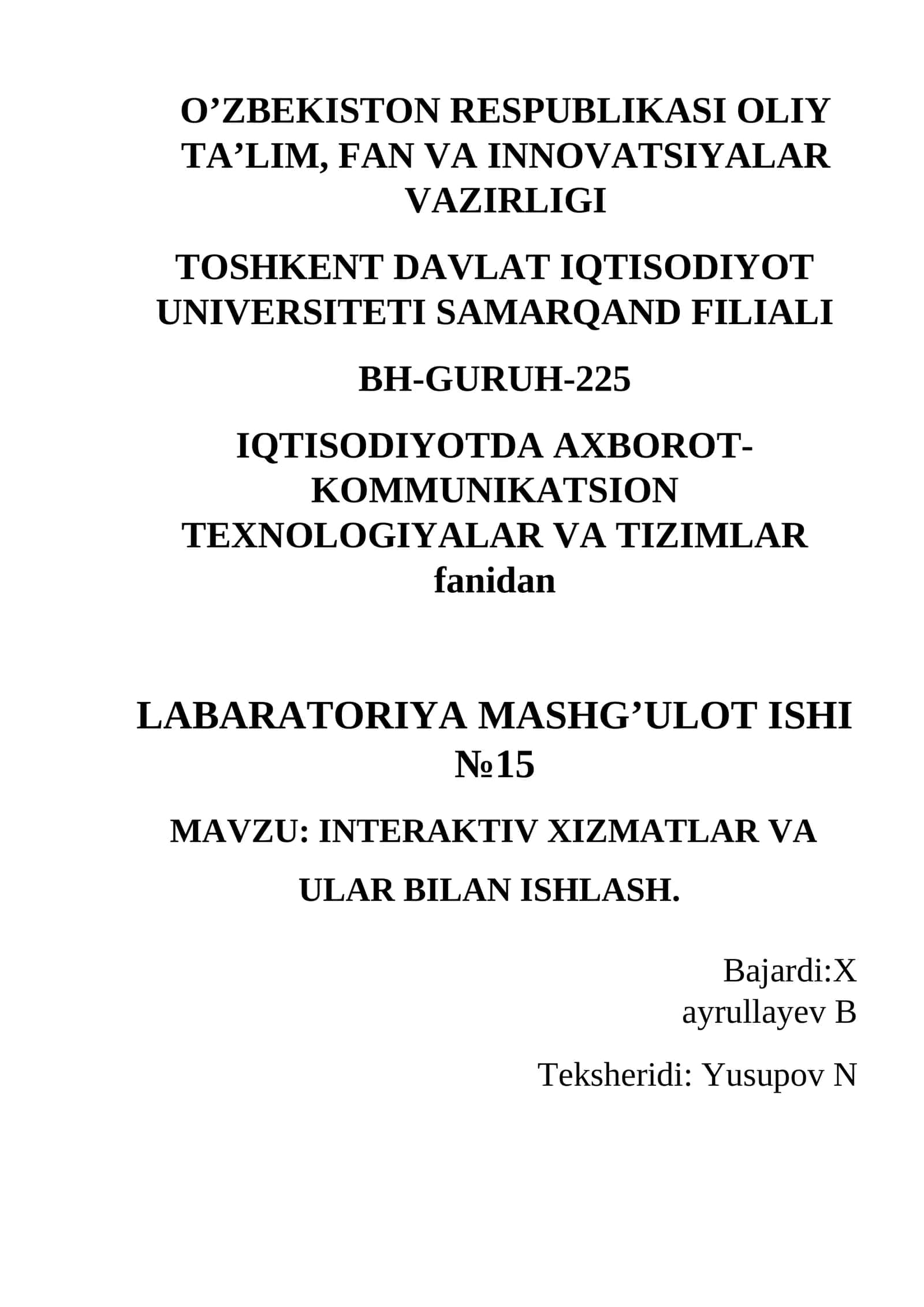 INTERAKTIV XIZMATLAR VA ULAR BILAN ISHLASH 1