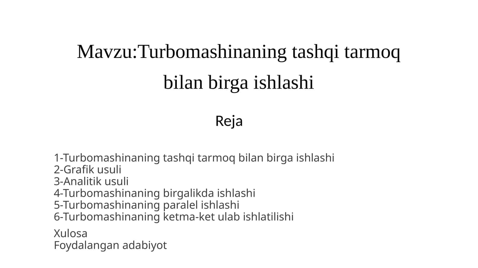 Turbomashinaning tashqi tarmoq bilan birga ishlashi 1