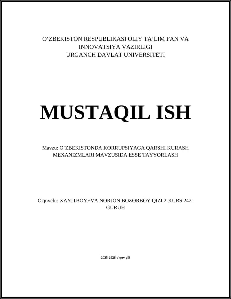 OʻZBEKISTONDA KORRUPSIYAGA QARSHI KURASH MEXANIZMLARI 1