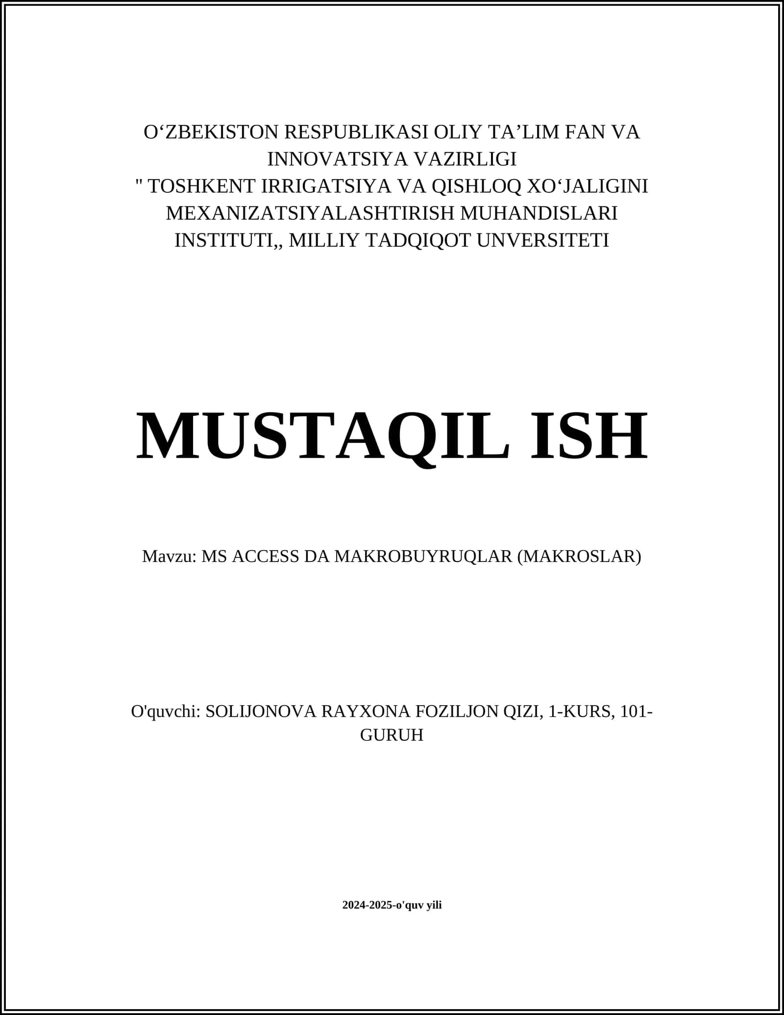 MS ACCESS DA MAKROBUYRUQLAR (MAKROSLAR) 1