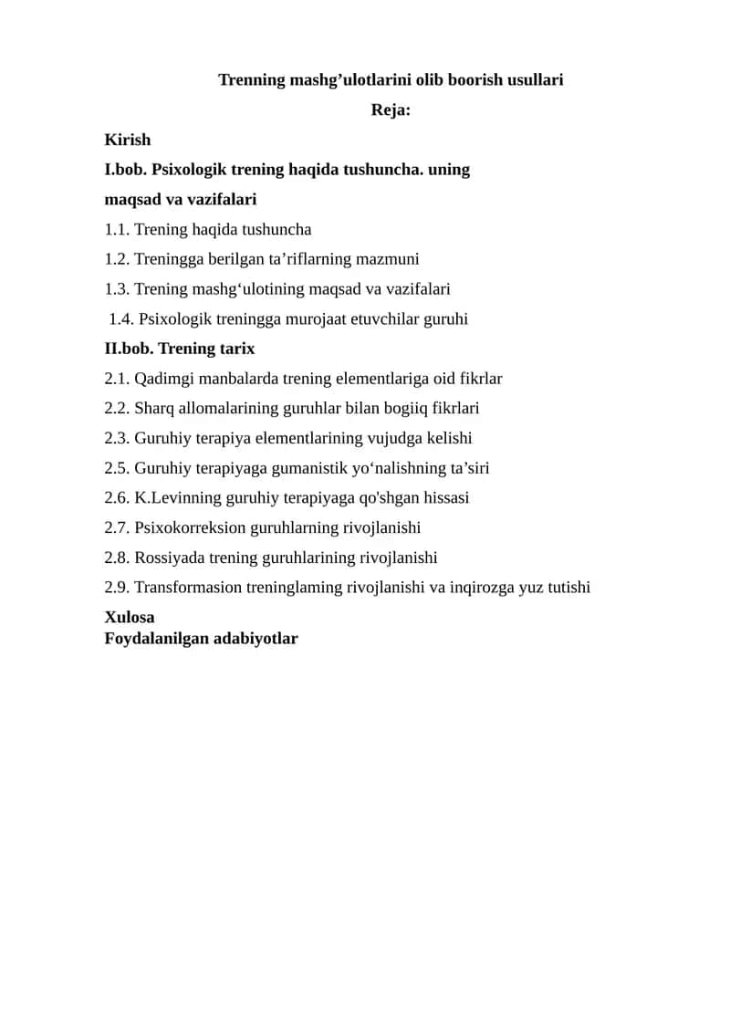 Trenning mashg’ulotlarini olib boorish usullari 1