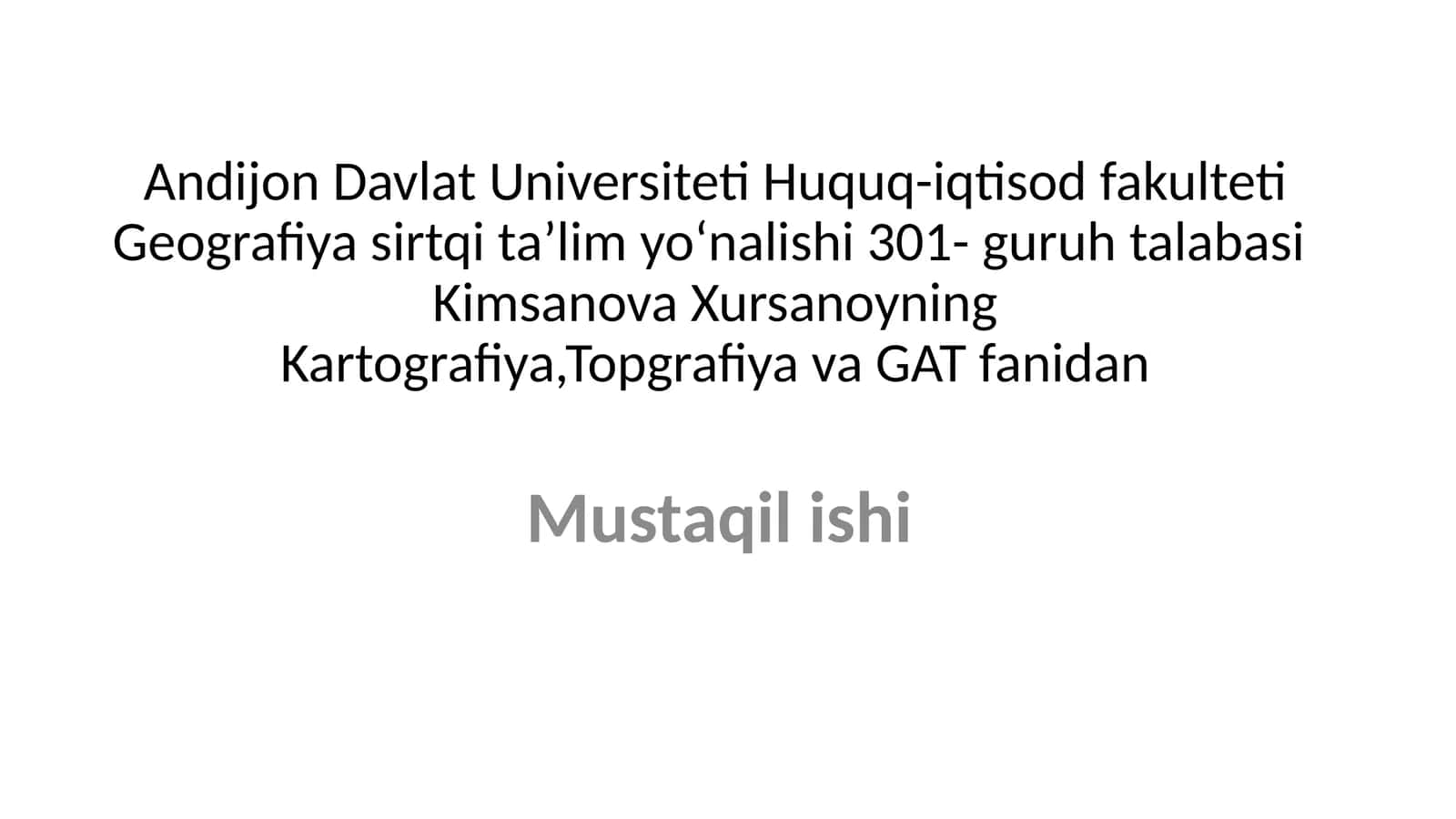 Kartografiya va Topgrafiya Dawriyasi 1