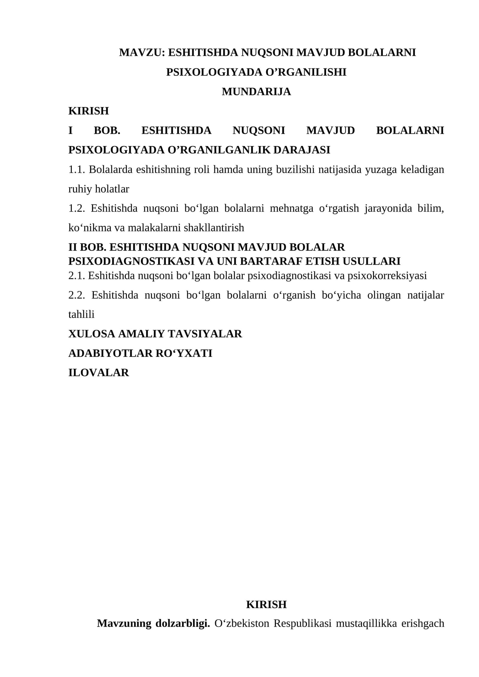 ESHITISHDA NUQSONI MAVJUD BOLALARNI PSIXOLOGIYADA O’RGANILISHI 1