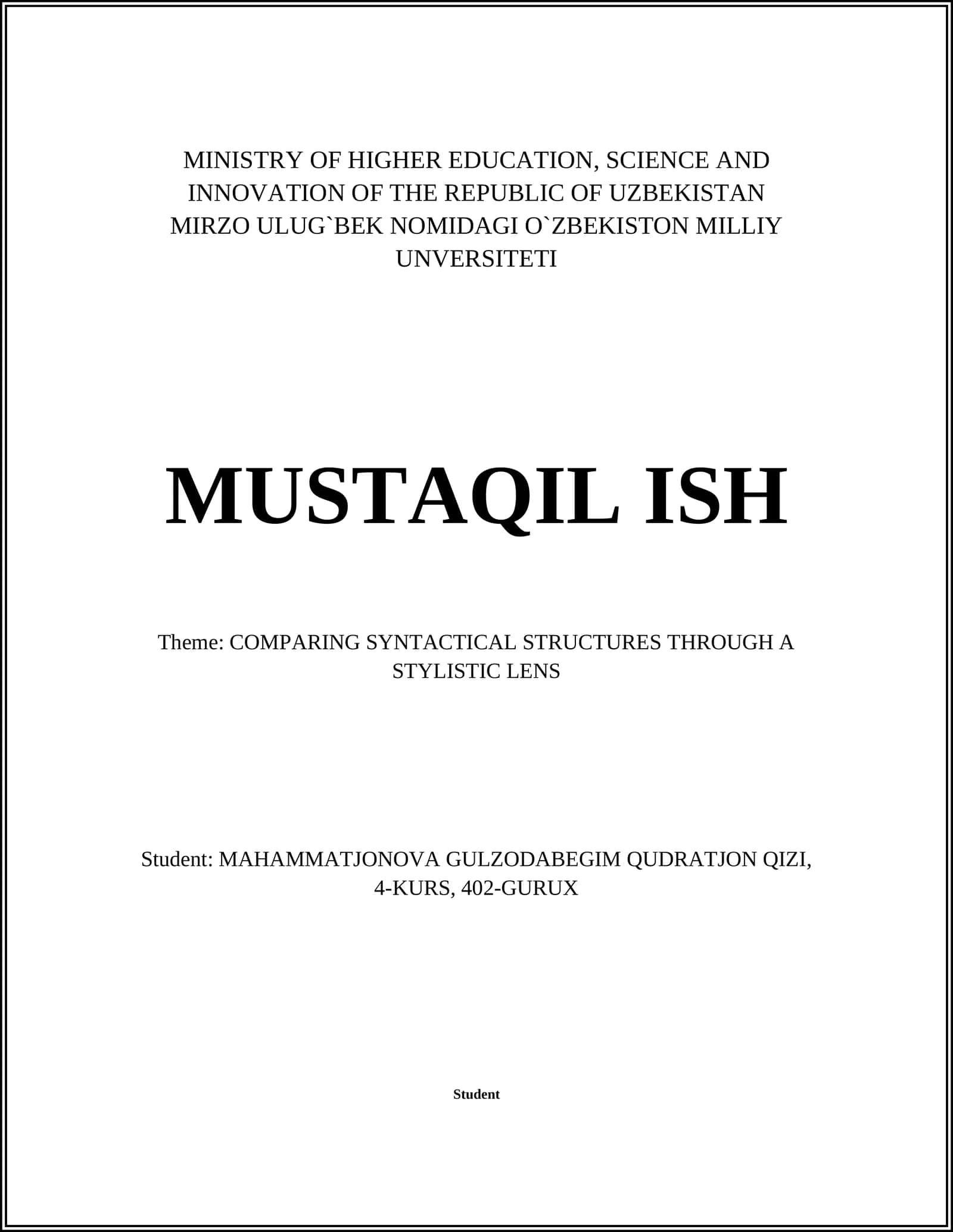 COMPARATIVE SYNTAX IN ENGLISH LITERATURE 1