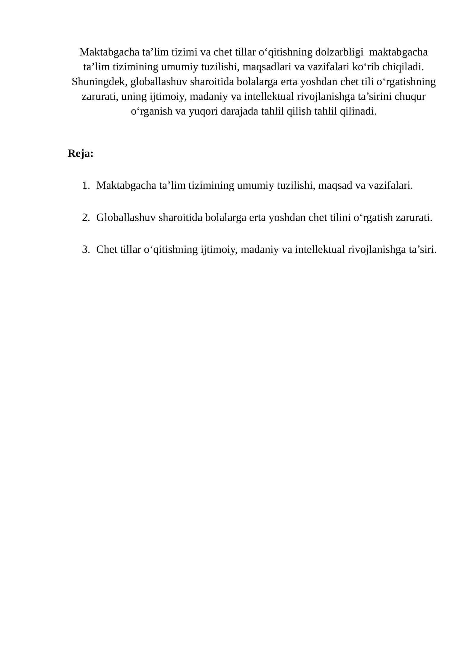 Maktabgacha ta’lim tizimi va chet tillar o‘qitishning dolzarbligi 1