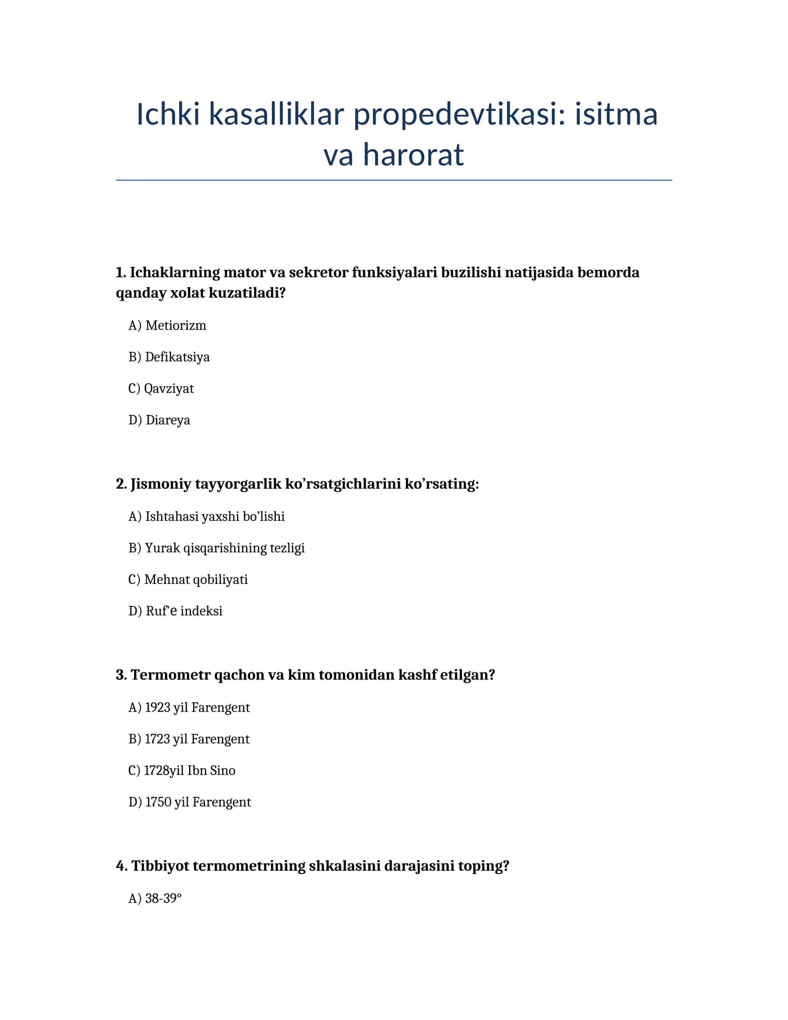 Ichki kasalliklar propedevtikasi: isitma va harorat 1