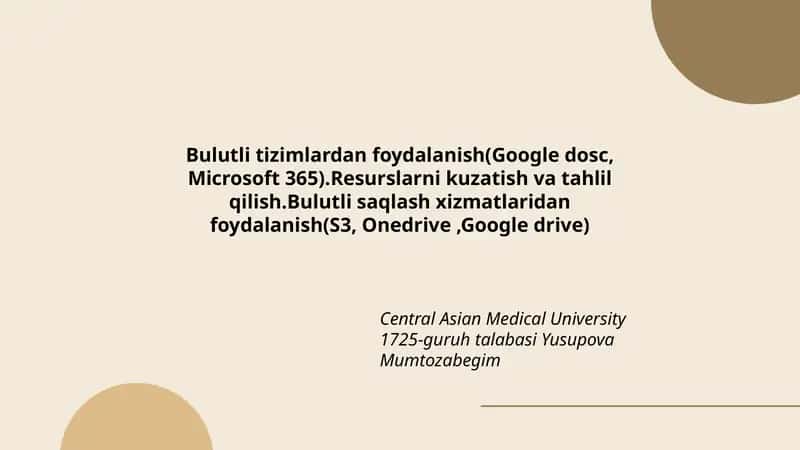 Central Asian Medical University 1725-guruh talabasi Yusupova Mumtozabegim 1