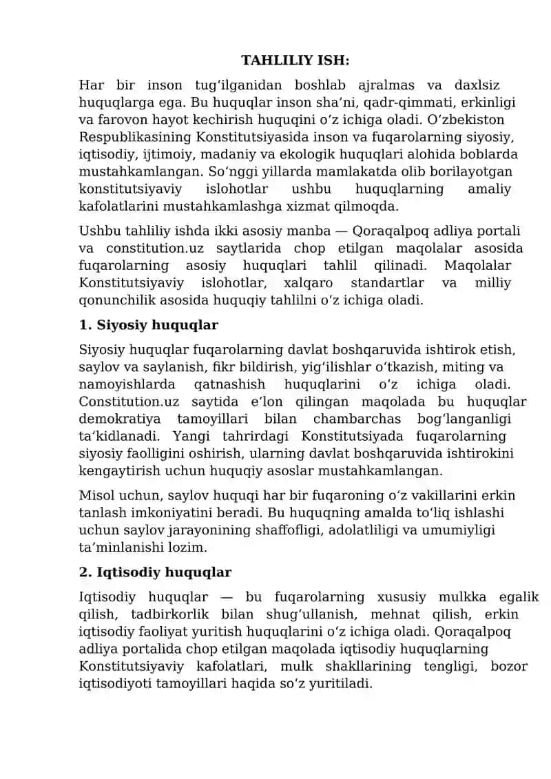 Siyosiy huquqlar tahlili
