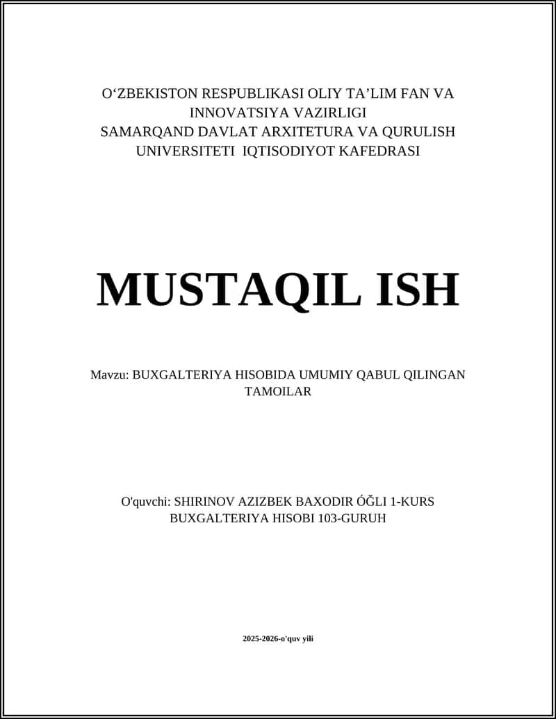 Buxgalteriya hisobida umumiy qabul qilingan tamoyillar 1